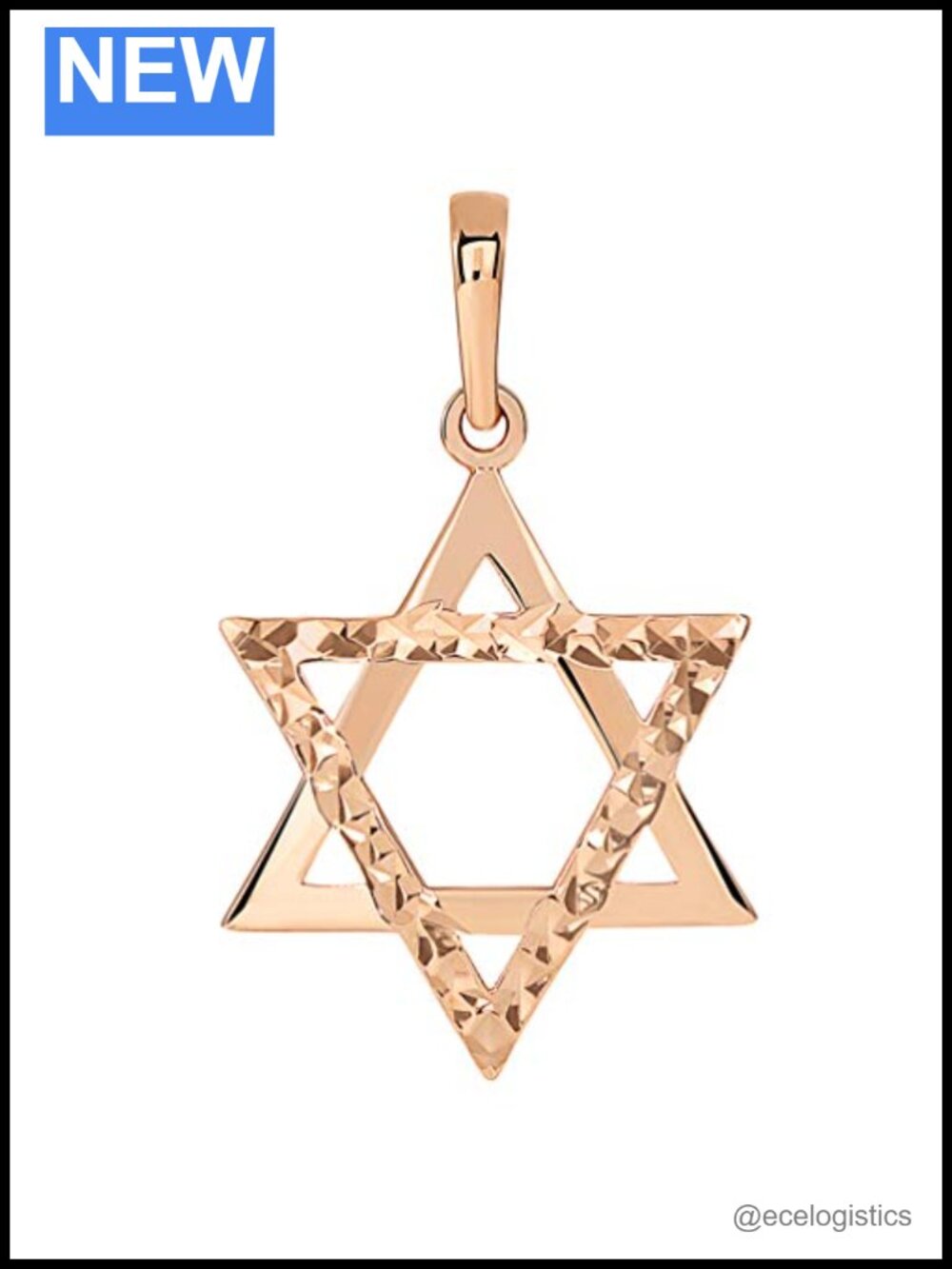 14k Rose Gold Star of David Pendant 25mm
